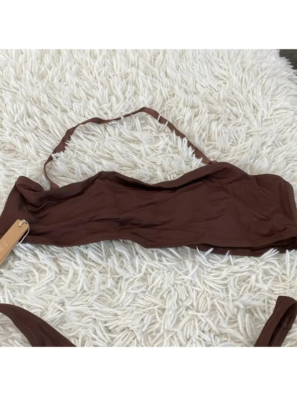 SKIMS SWIM CHEEKY TANGA BOTTOM AND bandeau bikini top Cocoa in SET xl